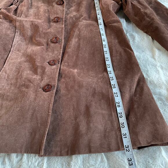 🔥Vintage Y2K Metrostyle Soft Leather Suede Classic Preppy Duster Jacket Sz 10P - Picture 16 of 16